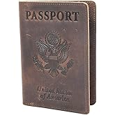RFID Blocking Passport Holder Travel Wallet - Genuine Crazy Horse Leather for Men(Coffee)