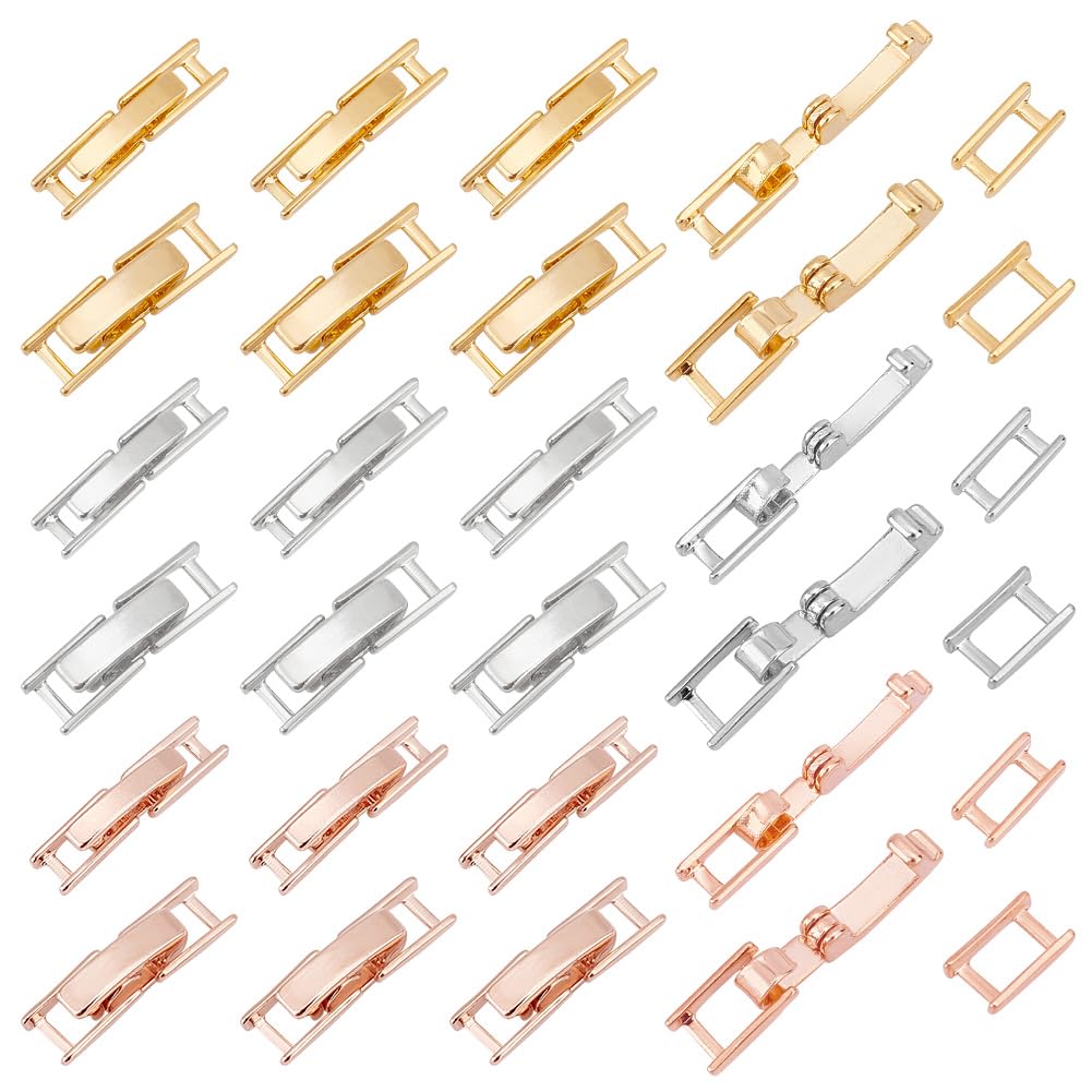 PH PandaHall 24pcs 18K Gold Plated Necklace Extender, 2 Sizes Bracelet Extender Foldover Extension Jewelry Clasps Fold Over Clasps Bracelets Clasps and Closures for DIY Jewelry Crafts Making, 3 Colors