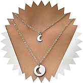 Xduargs Boho Layered Moon Pendant Necklace Vintage Crescent Moon Necklace Silver Moon Disc Choker Necklace Half Moon Chain Necklace Jewelry for Women