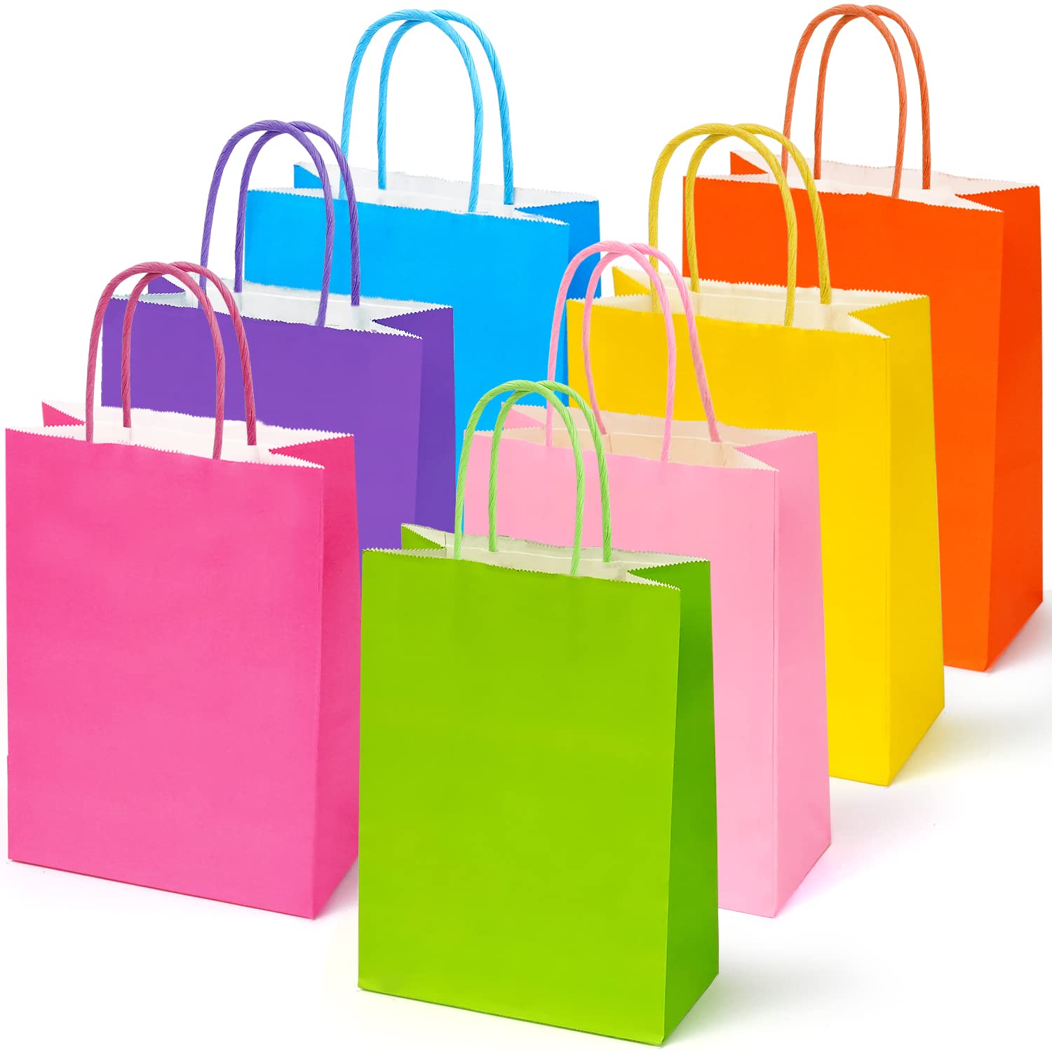 28PCS Paper Party Bags, Rainbow Multicolored Kraft Medium Paper Bag with Handles, Party Favor Gift Wrap Bags for Kids Birthday Wedding Baby Shower Christmas Halloween Holiday Supplies, 22x16x8cm
