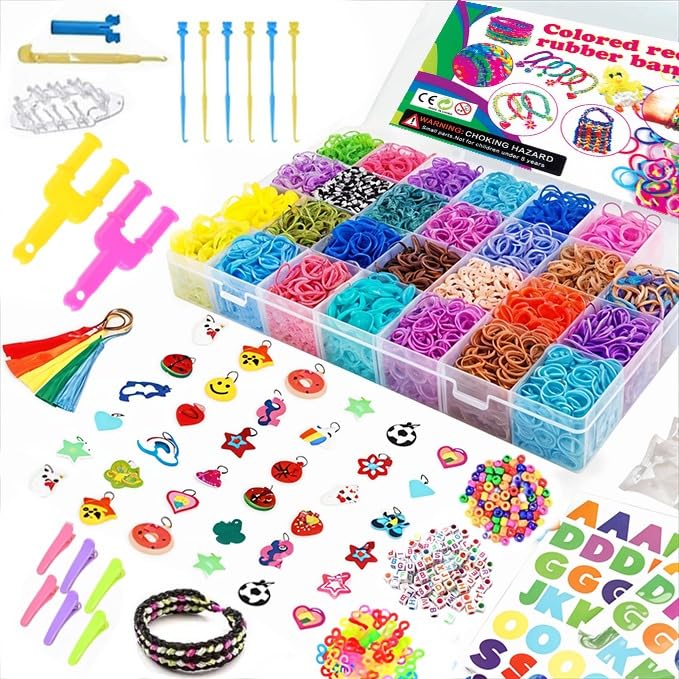 DasKid Loom Bands Kit – 12,000 Vibrant Bands with Stickers, Loom Board, S-Hooks, and Keychains – Craft Kit for Boys & Girls with Storage Box - Amazing Easter Gift for Kids
