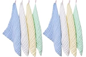 Mikinona 8pcs Cotton Washcloths 28x28cm Muslin Handkerchiefs Soft Skin-Friendly Face Towels for Newborns