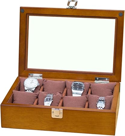 La Caja de Reloj de Madera Tiene Capacidad para 8 Relojes con Tapa Superior de Vidrio