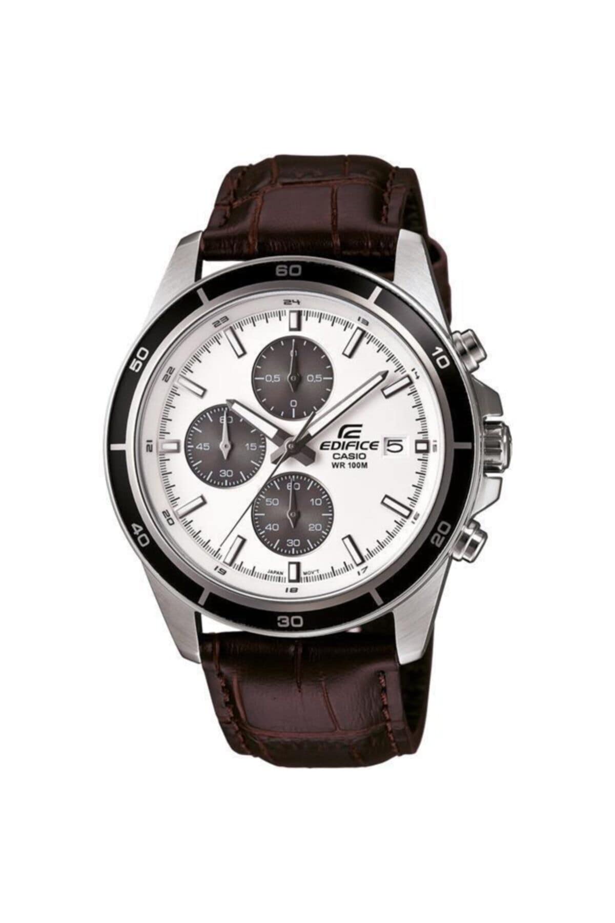 Casio Edifice EFR-526L-7AVUDF Men's Chronograph Watch with White Leather Dial, Strap, Brown Chronograph, Strap