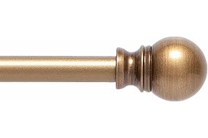 Kenney KN55972 Davenport Ball End Petite Café Decorative Window Curtain Rod, 28-48" Adjustable Length, Brushed Brass Finish, 1/2" Diameter Steel Tube