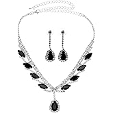 HekouJiub 3PCS Black Jewelry Sets for Women Black Rhinestone Necklace Wedding Jewelry Sets Bridal Prom Rhinestone Necklace and Earring for Women Formal Costume Accessories