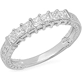 Dazzlingrock Collection 0.55 Ctw Princess Natural Diamond Women Anniversary Wedding Band Stackable Ring, 14K White Real Solid Gold