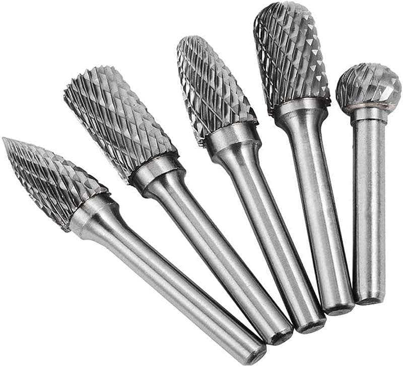 DUDUA 5pcs Tungsten Carbide Rotary Burr Set 10mm 6mm Shank Double Cut