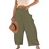 domirica Linen Pants Women Petite Plain Plus Size Summer Beach Spring Fitted Cargo Pocket Ankle Length Lounge Pant