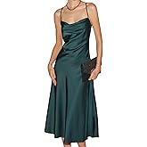 RIHOAS Summer Satin Midi Dresses for Women Elegant Cowl Neck Silk Formal Wedding Guest Bridesmaid Dress Slip Dress with Slit