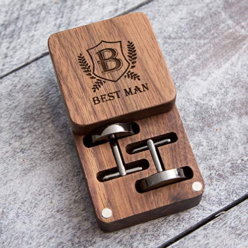Engrave 'Best Man' Square Box & Gunmetal Cufflinks - Wedding Cuff links Party Favor