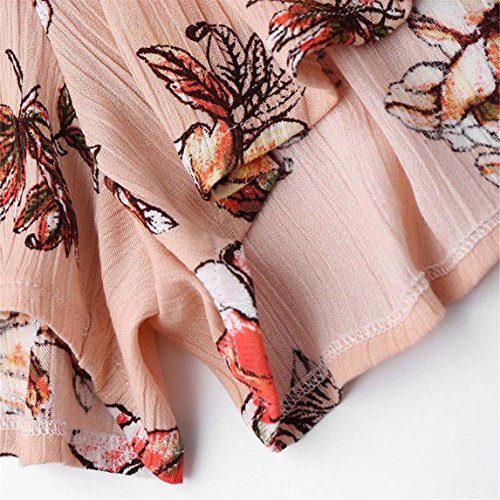 Women's 2 Pcs Floral Print Bohemian Crop Tops+Shorts Set Two Piece Outfit Suit Casual Beachwear (S, Pink) - Thumbnail 3