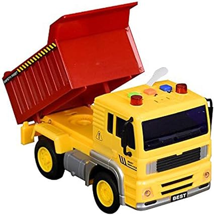 IndusBay Friction Powered Construction Automobile Dumper Dump Truck Toy with Light & Sound for Kids