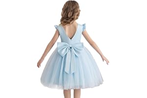 KAQININI Flower Girl Dress Wedding Guest Ruffle Tulle Satin Party Birthday Princess Pageant Gown Kids Knee Length