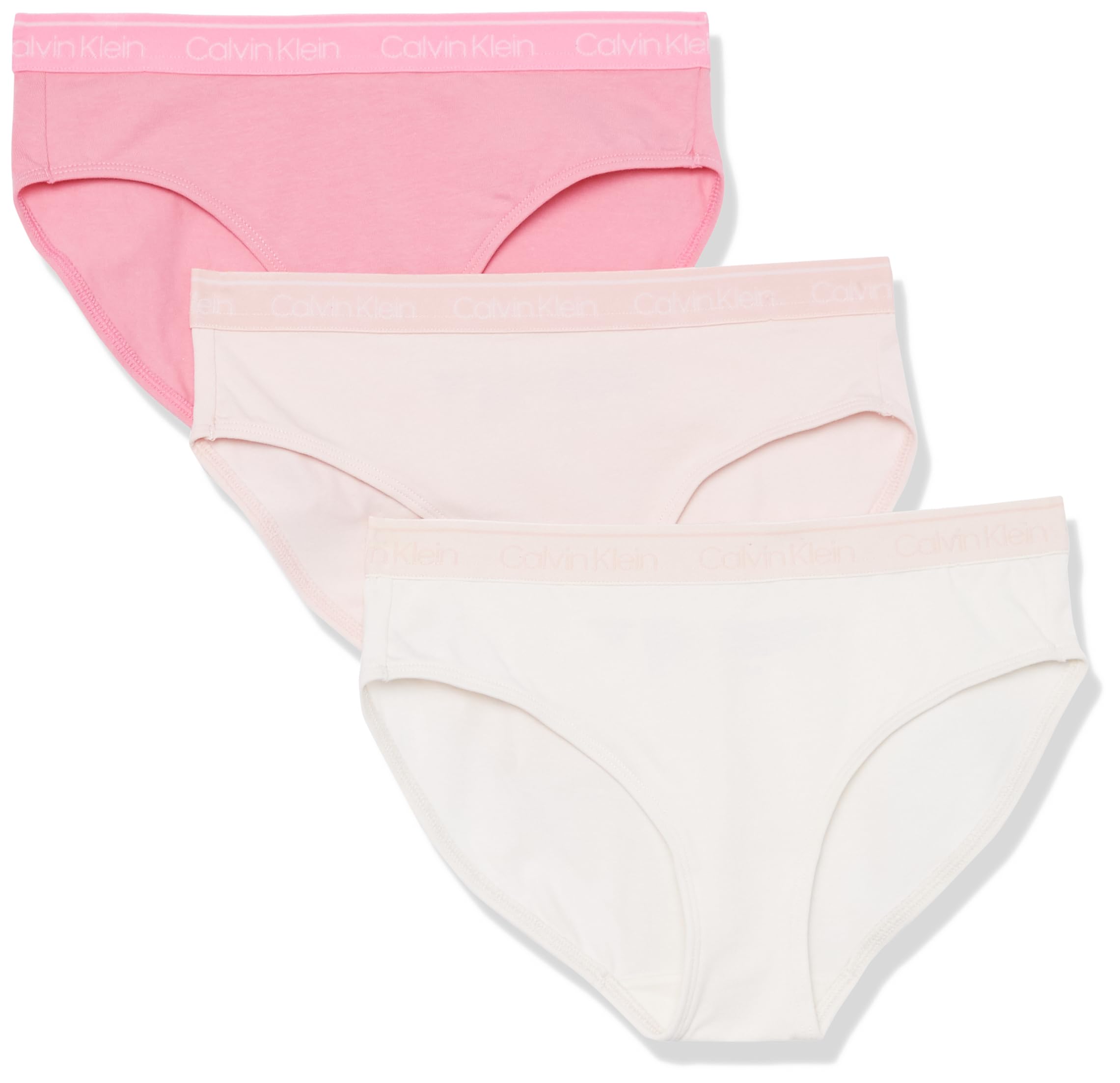 Photo 1 of Calvin Klein Girls Modern Cotton Bikini Underwear 3-Pack, Sachet Pink/Crystal Pink/Vanilla, X-Large