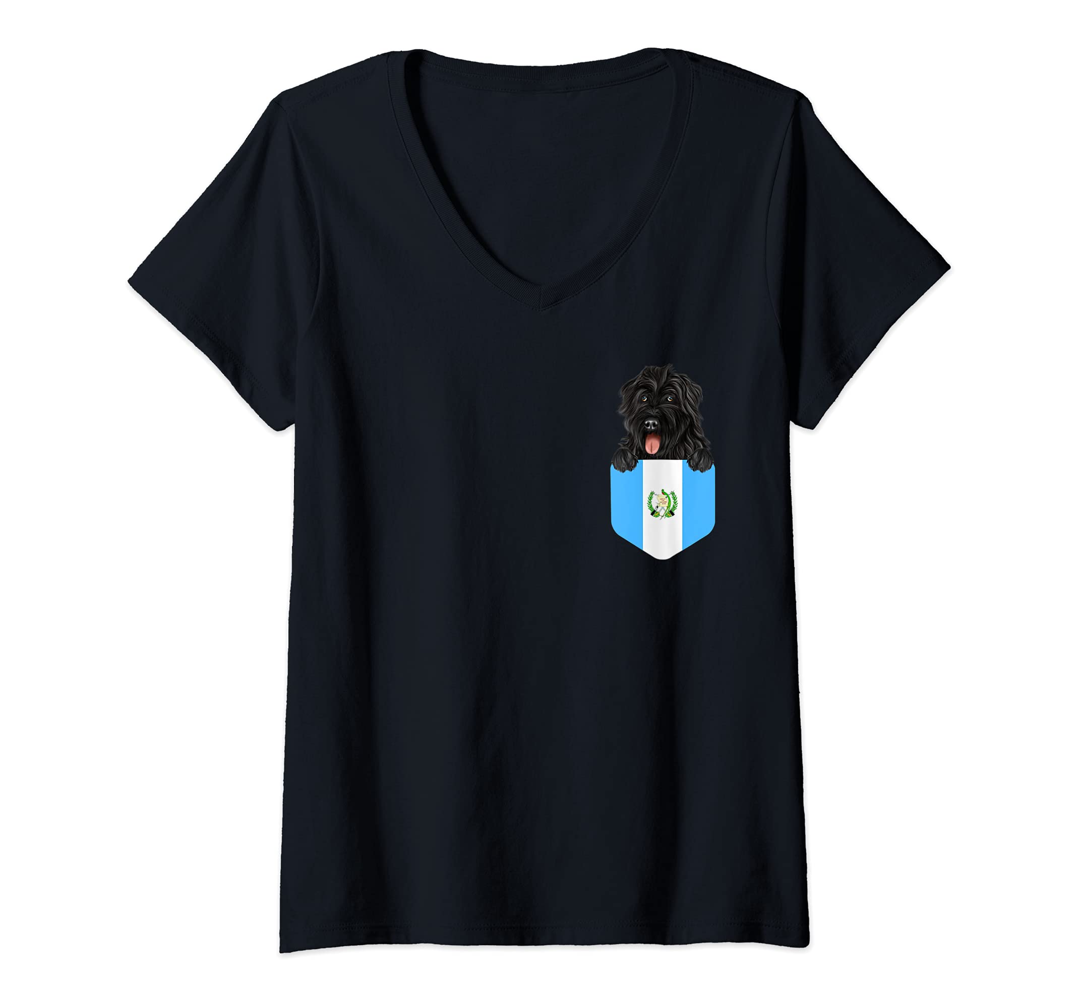 Womens Guatemala Flag Bouvier des Flandres Dog In Pocket V-Neck T-Shirt