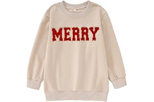 CM C&M WODRO Kids Girl Christmas Sweatshirt Merry Shirt Long Sleeve Chenille Patch Xmas Holiday Crewneck Pullover Top 7-12Y