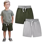 HILEELANG Toddler Boy Chino Shorts Summer Cotton Stretch Drawstring School Uniform Jogger Shorts 2 Pack