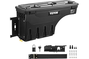 VEVOR Truck Bed Storage Box, Lockable Lid, Waterproof ABS Wheel Well Tool Box 6.6 Gal/20 L with Password Padlock, Compatible with Tundra 2007-2021, Driver Side, Black