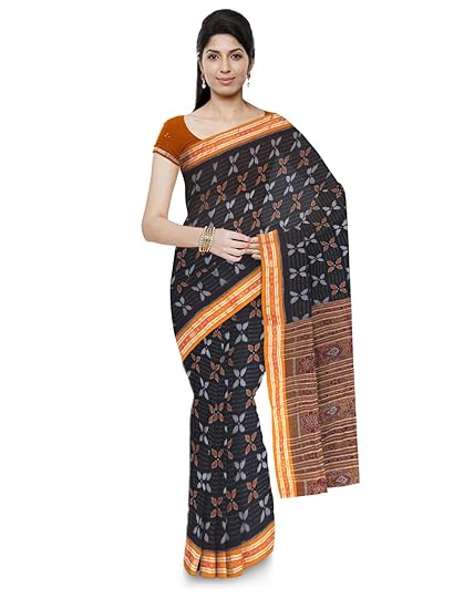 Odisha handloom Sambalpuri Handloom Womens Cotton Saree (Black)