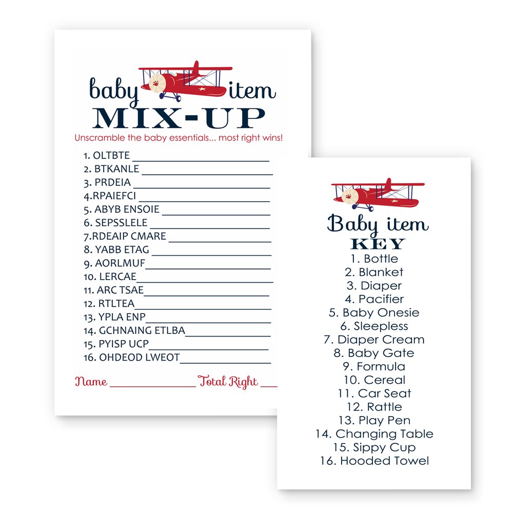Airplane Baby Shower Game Word Scramble 25 Pack Navy And Red