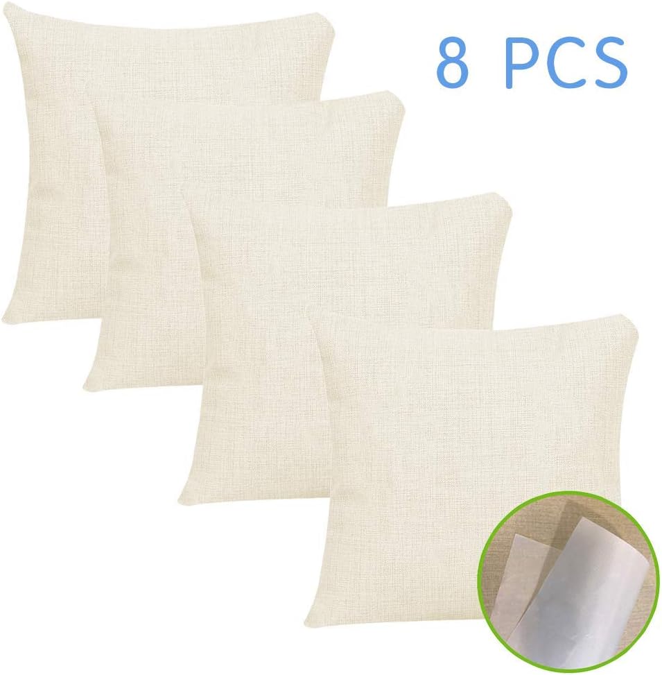 UOhost 8PCS Sublimation Blanks Pillow Cases Linen Decorative Pillowcases for Sofa 18 x 18 Inch Cushion Cover Pillowcase with Invisible Zippers No Pillow Insert