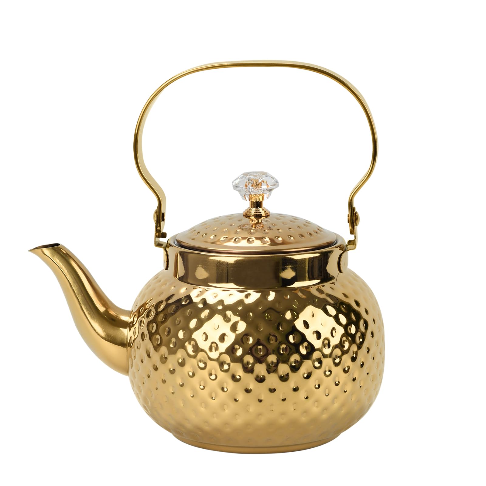 Photo 1 of Hammered Tea Kettle, Stainless Steel Tea/Coffee Pot Loose Leaf Teapot for Tea, Milk, Coffee, 1.2L Teapot with Strainer Stovetop Tea Kettle, Outdoor Travel Supplies, Gift For Tea (Gold)