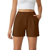 G4Free EverGoing Dressy Casual Shorts for Women Pleated with Pockets 4" | High Elastic Waist, Belt Loops, Two Side Pockets, All-Day Comfort, Ideal for Workout or Casual