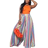BFFBABY Womens Casual Palazzo Pants High Waist Printed Ruched Loose Flowy Lounge Wide Leg Pants (M-3XL)