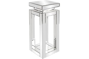 HOWARD ELLIOTT COLLECTION Howard Elliott Small Silver Mirrored Pedestal Accent Table for Home Decoration, Mirrored Finish Design End Table for Bedroom, Entryway or for Any Room, 12 x 12 x 28 Inches