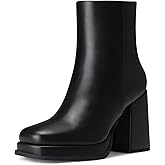 CELLENZ Women Platform Ankle Boots: Fashion Platform Boots - Black Leather Fall Ankle Boots - Chunky Heel Short Booties Womens Size 6