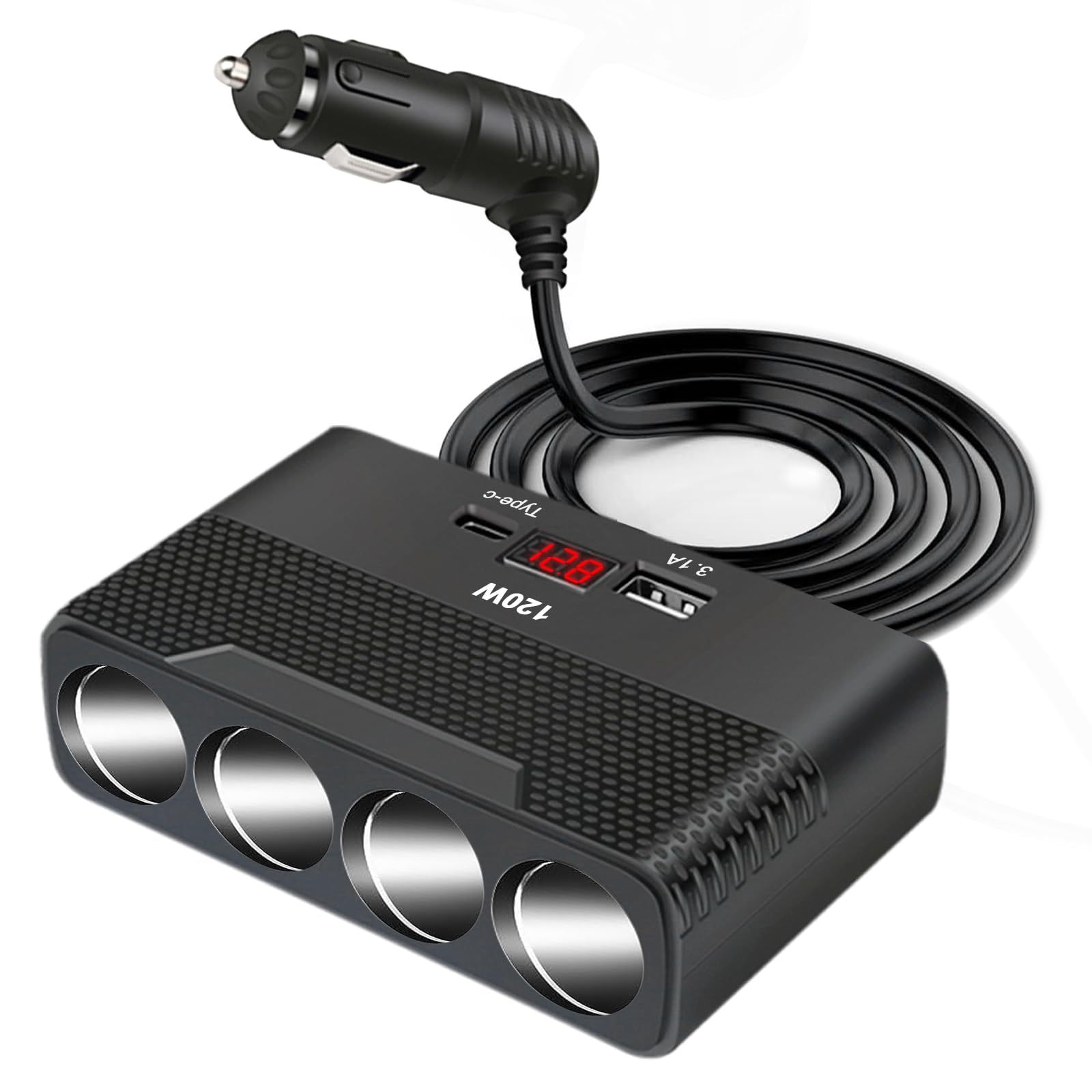 120W Car Cigarette Lighter Splitter Socket: Qidoe USB Car Charger Adapter Splitter Cigarette Lighter with Voltmeter for Mobile Phone GPS