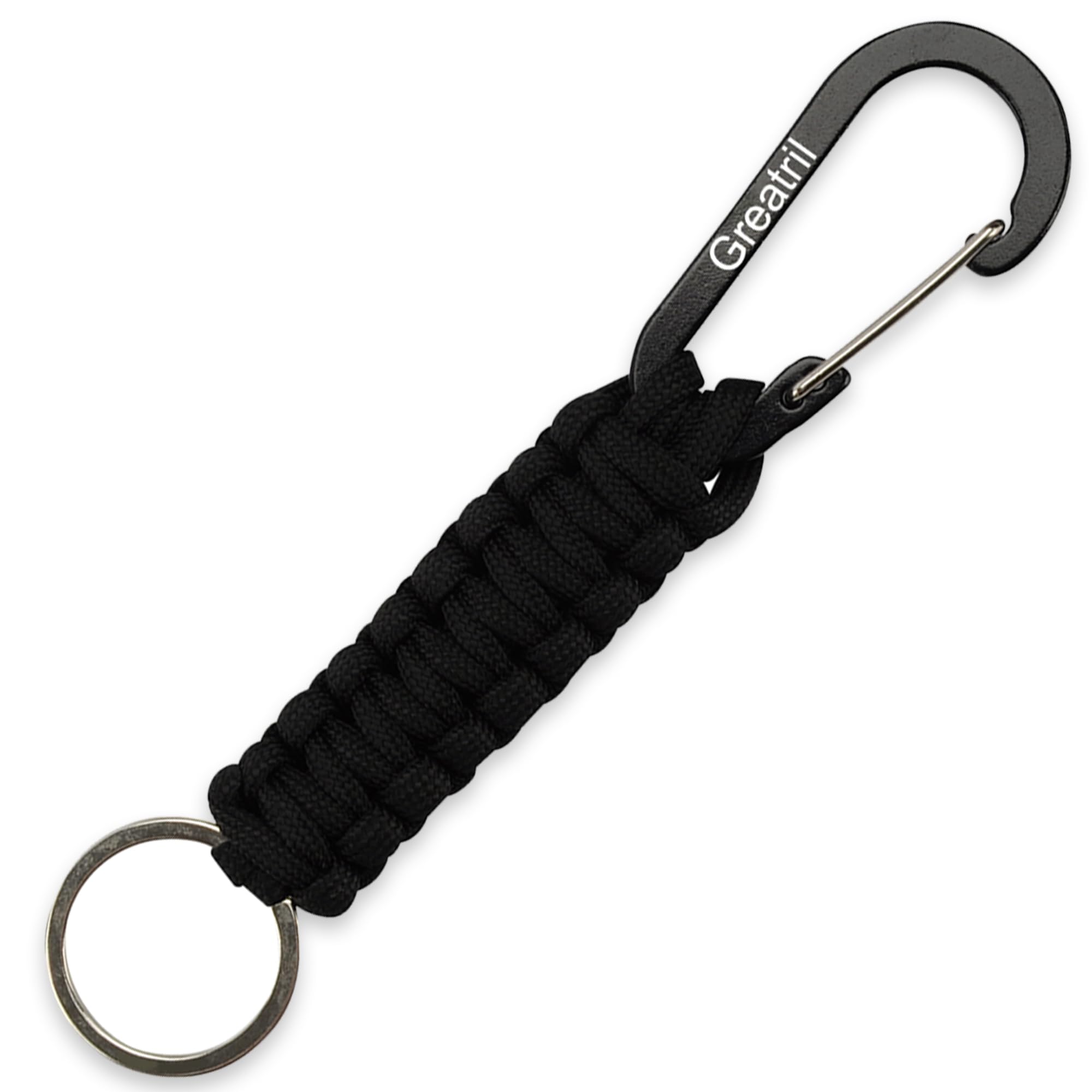 Keychain Keyring with Carabiner - GREATRIL Paracord Key Chain Hanger Carabiners Clips for Outdoor Boys/Girls/Men/Women (Black)