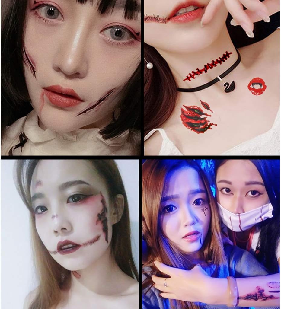 Amazon Tumao ハロウィン タトゥーシール 点セット 傷シール ハロウィン メイク ボディメイクシート 傷跡 ゾンビ コスプレ ホラー 小道具 コスプレ 仮装 通販