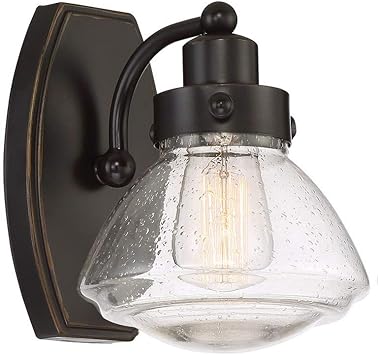 Amazon Com Quoizel Sch8601pn Scholar Glass Schoolhouse Vanity Wall Lighting 1 Light 100 Watt Palladian Bronze 9 H X 7 W Home Improvement