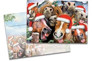 Tree-Free Greetings HB93243 Christmas Cards and Envelopes, Holiday Card Set, 5 x 7 Inch Blank Cards, Box Set of 10, Horsing A