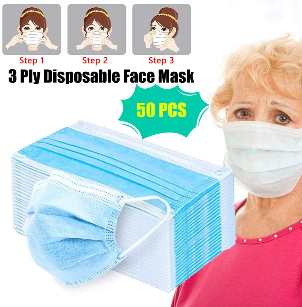 HLovebuy Disposable Face Masks with Elastic Earloop, Disposable 3 Ply Breathable & Comfortable Masks for Blocking Dust Air Pollution Protection and Personal Health