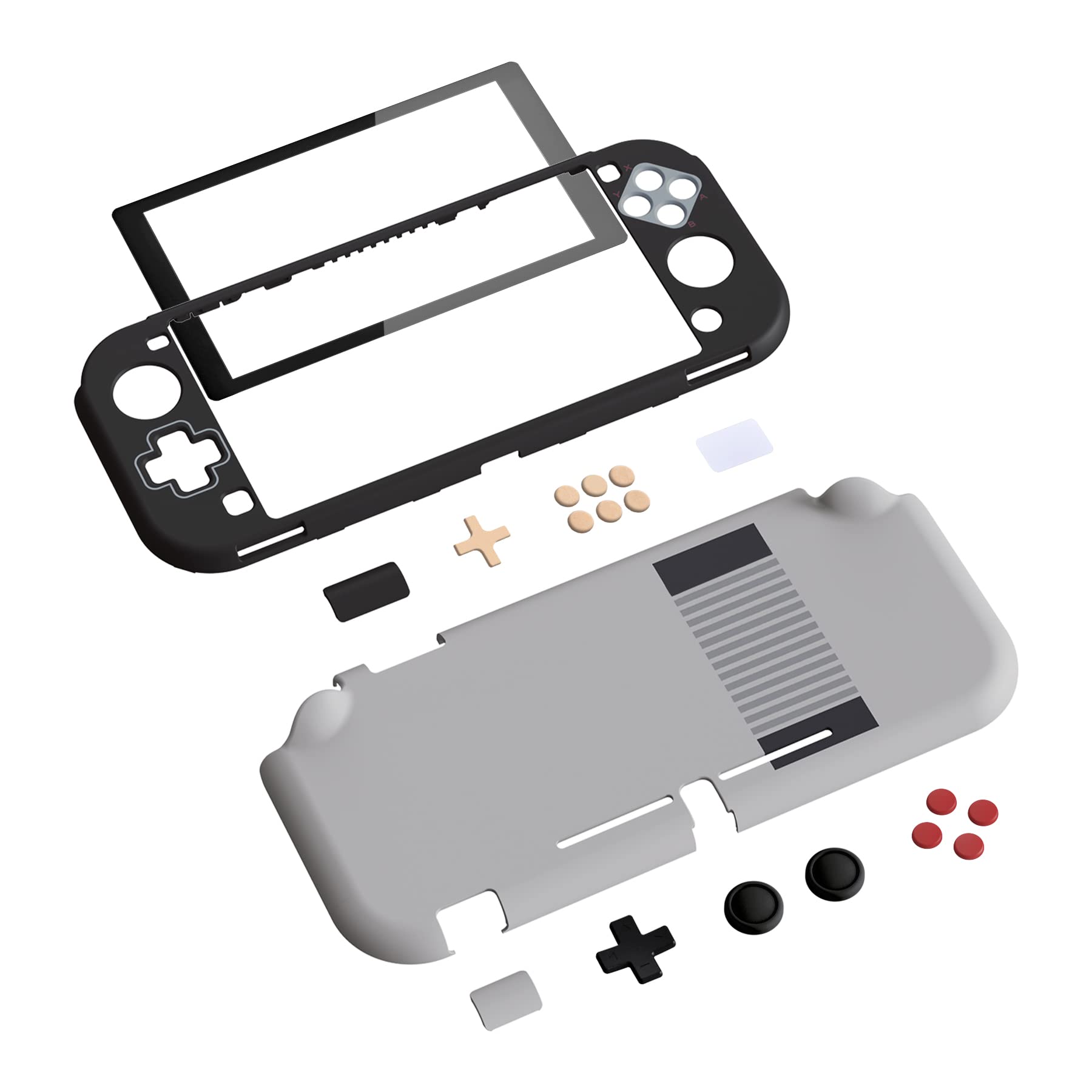eXtremeRate PlayVital Classics NES Style Protective Grip Case for Nintendo Switch Lite, Hard Cover Protector for Nintendo Switch Lite - Screen Protector & Thumb Grips & Buttons Caps Stickers Included