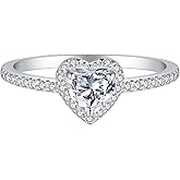 LOVPEPY 925 Sterling Silver Engagement Heart Ring for Women, Halo Cubic Zirconia Promise Ring to Dear Wedding Ring Bling Propose Marriage Ring
