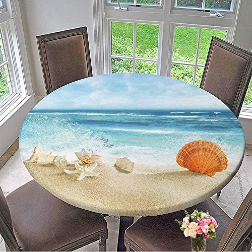 Mikihome Picnic Circle Table Cloths Tropical Beach with Shells for Family Dinners or Gatherings 35.5"-40" Round (Elastic Edge)