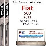 Wiper Blades Set for 2012 Fiat 500 Driver/Pass Trico Steel Wipers Set of 2 Bundled with MicroFiber Interior Car Cloth