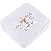 Baby Christening Blanket My Baptism Christening Dedication White Receiving Blanket with Embroidered Cross Premium Soft Warm Cozy Coral Fleece for Newborn, Infant or Toddler