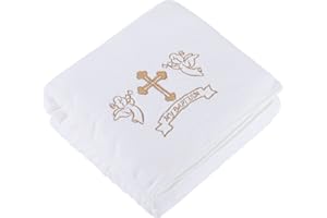 ESTAMICO Baby Christening Blanket My Baptism Christening Dedication White Receiving Blanket with Embroidered Cross Premium Soft Warm Cozy Coral Fleece for Newborn, Infant or Toddler