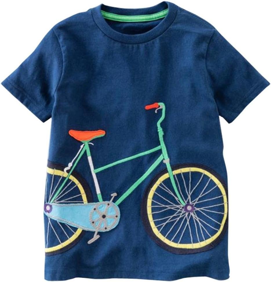 Baby Boys Summer Clothes, HEHEM Baby Boys Toddler Kids Baby Boys Girls Clothes Short Sleeve Cartoon Tops T-Shirt Blous (1-8 year) (5-6 year, Dark Blue)