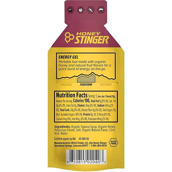 HONEY STINGER ORGANIC ACAI POMEGRANATE ENERGY GEL, GLUTEN FREE & CAFFEINE FREE, FOR EXERCISE, RUNNING AND PERFORMANCE, SPORTS NUTRITION FOR HOME & GYM, PRE AND MID WORKOUT, 24 PACK, 26.4 OUNCE