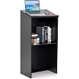 Buy Wooden Speaking Lectern With Hidden Wheels, Floor Standing Podium Reception Desk With Adjustable Shelf Large Storage Area Ideal For Conference