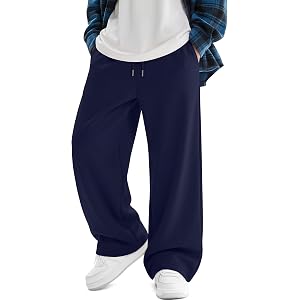 Hyggeweir Boys Baggy Sweatpants with Pockets | Back to School Wear, Wide Leg, Open Bottom Joggers, Elastic Waist, Drawstring,