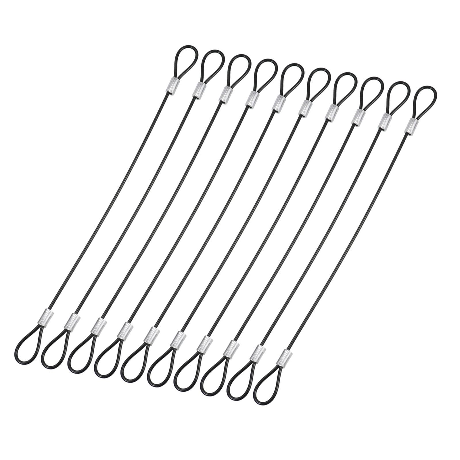 YOKIVE 10 Pcs Safety Cable Locks, Stainless Steel Security Wire Ropes with Double Loop | Great for Homes Doors Fences (Black, 9-Inch, 2mm Dia)