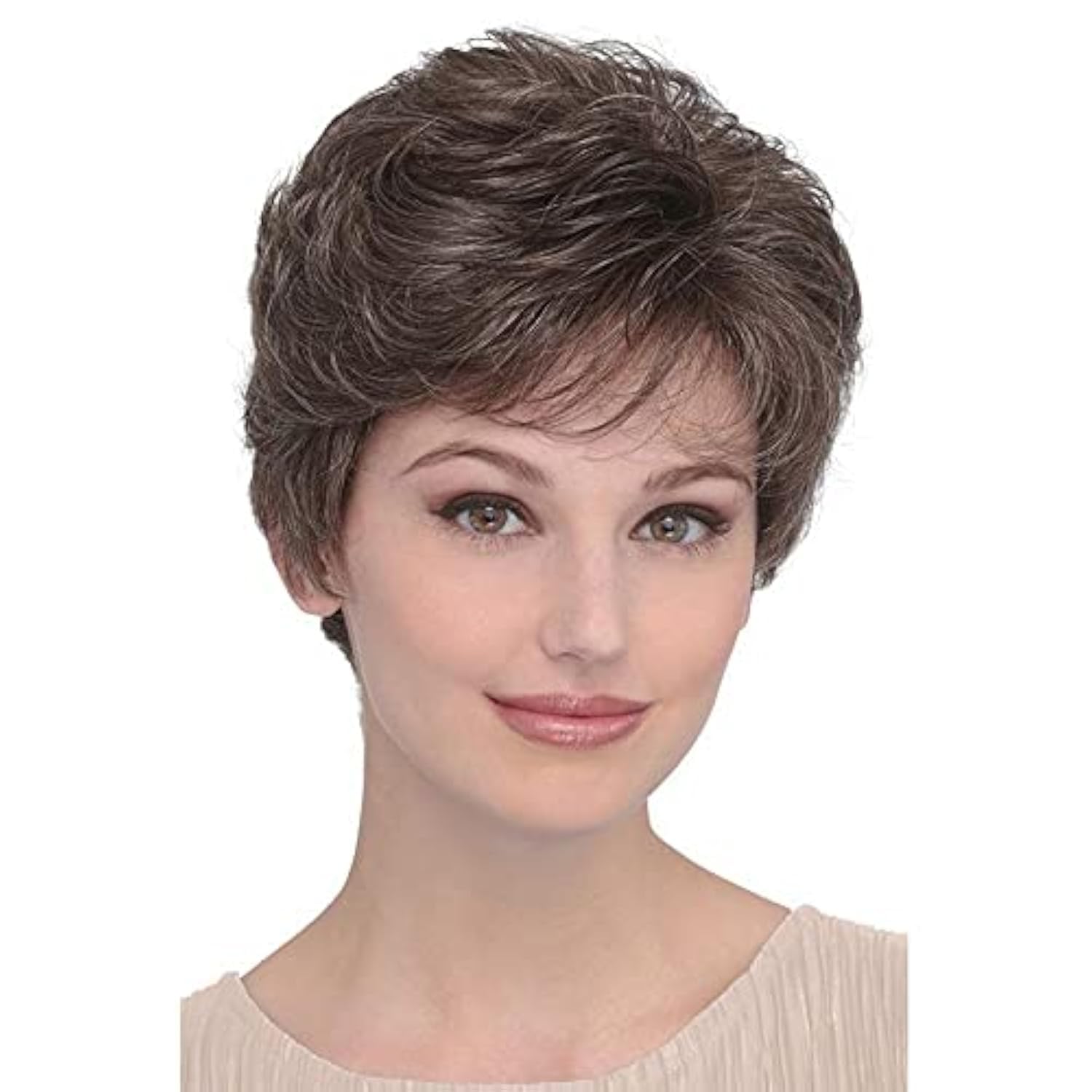 Baruisi Short Brown Pixie Wig Synthetic Layered Cosplay Hair Full Wigs for White Women (Brown mixed Blonde)