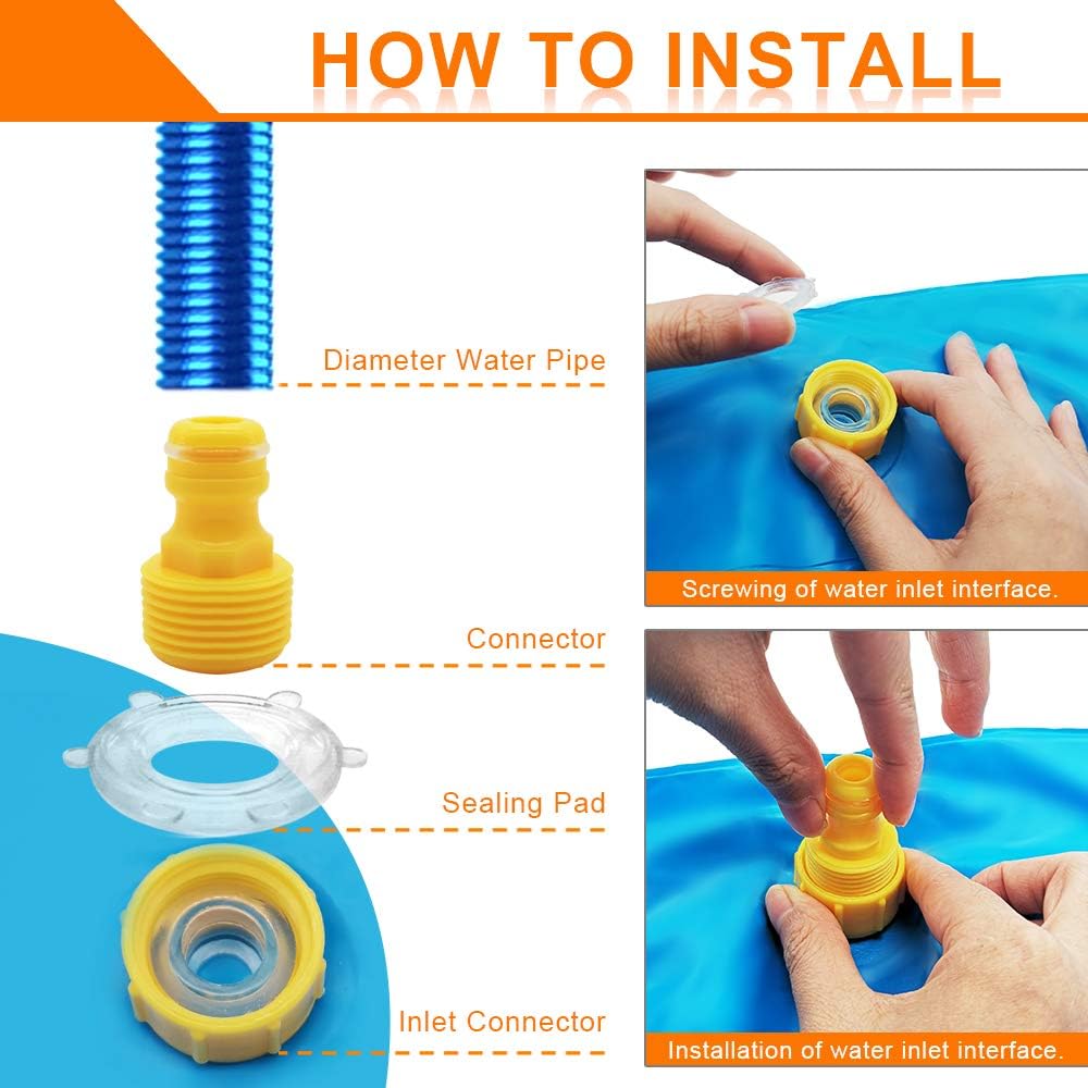 econoLED Sprinkler Pad,Splash Play Wading Pool 68" Sprinkle Summer Outdoor Party Water Toys Splash Play Mat Inflatable Water Toys Swimming Pool for 1-14 Years Old Toddlers Baby Kids Children（Blue）: Toys & Games